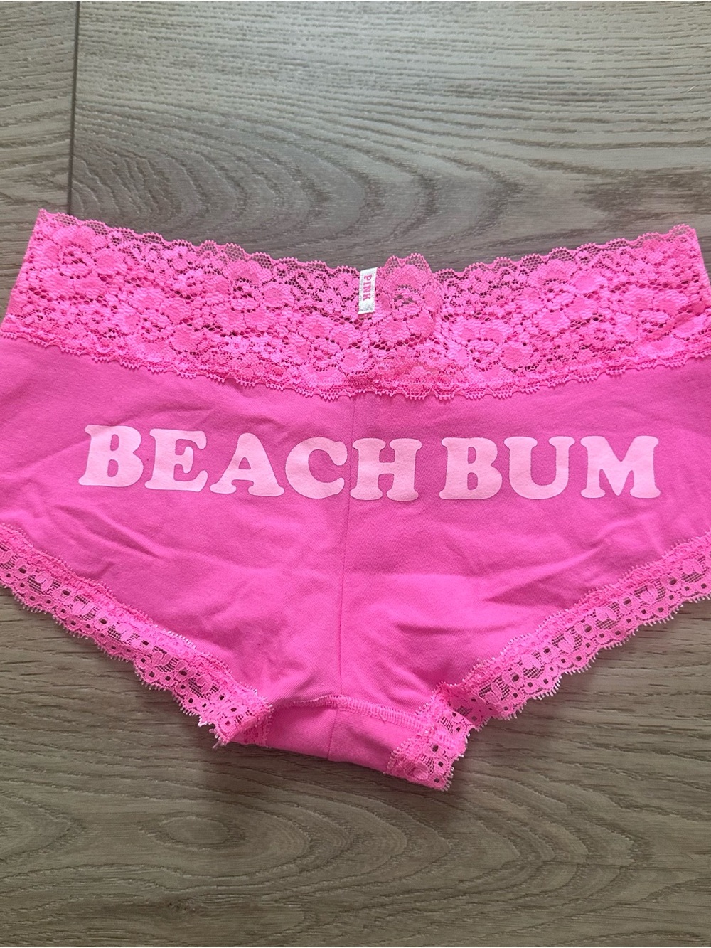 NWT 2014 Victoria Secret Pink “Beach Bum” lace trim Boyshorts S